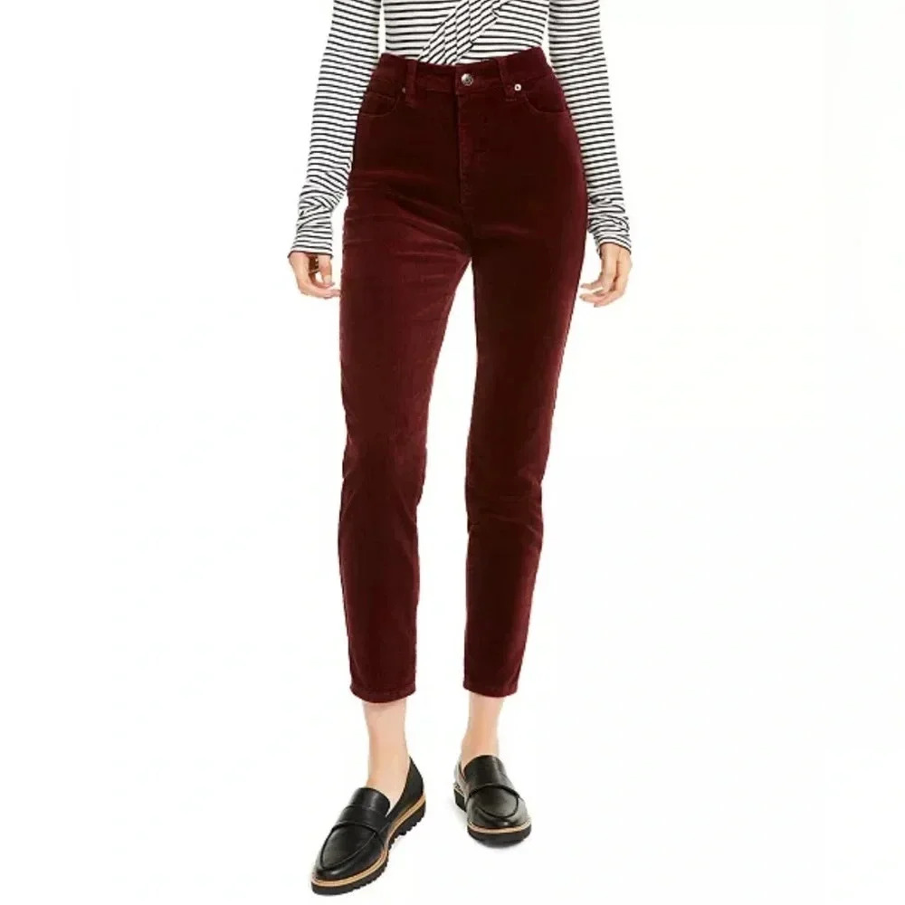 NEW OAT New York High-Rise Skinny Corduroy Pants in a rich dark chocolate brown
